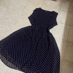 Max Collection- Pink Polka Dots Navy Blue Dress