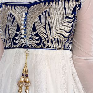 Blue White Anarkali Suit