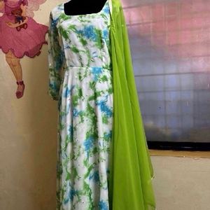 white tye dye anarkali with dupatta