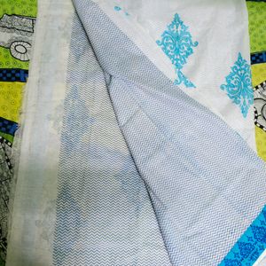 White And Blue Saree