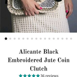 Alicante Black Embroidered Jute Coin Clutch