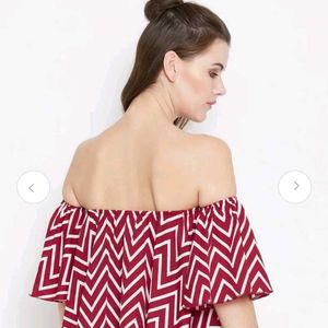 Berrylush Red Printed Bardot Top