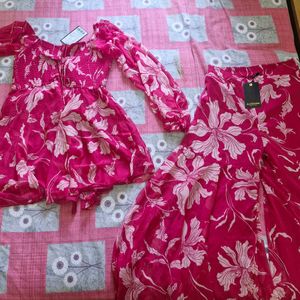 Pink Georgette Sharara Coord Set