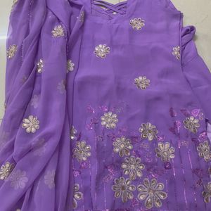 Lavender Suit Set, Party Wear, Silk Soft Cloth, Ne