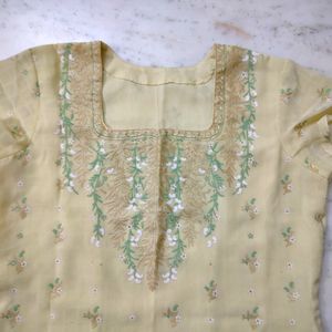 Light Yellow Embroidery Square Neck Kurta Set