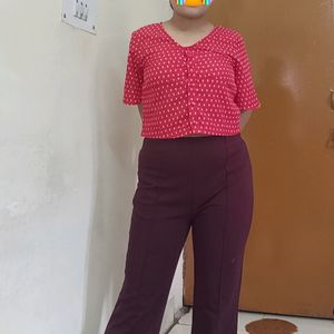 High Waisted Maroon Trouser