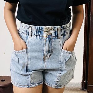 Paperbag High Rise  Denim Shorts