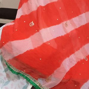 Beautiful Orange White Leheriya Saree