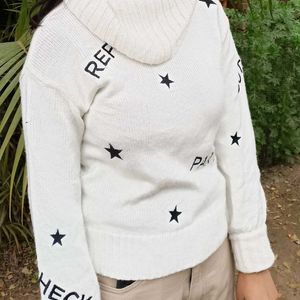 Korean White With Black Design Sweater