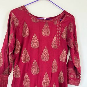 Maroon Printed Kurta