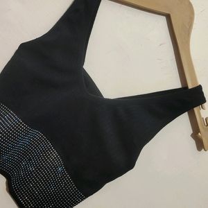 Black Party Wear Non Padded Crop Top For 32 Bust