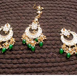 Green Earrings And Teeka Set