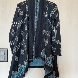 Melange Knit Blue Poncho “S” Size