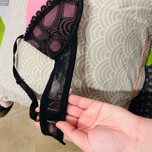 Pink And Black Bra With Lace Pattern