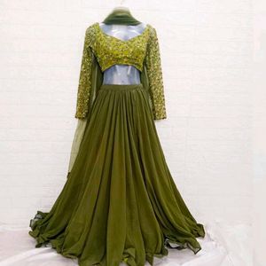 Threadwork Green Full sleeve Lehenga Choli