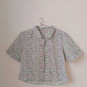 Flower Print Half Sleeves Shirt.(Women)