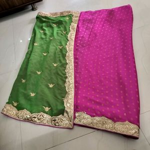 Combo Of 2 Fancy Silk  Saree With Golden Border