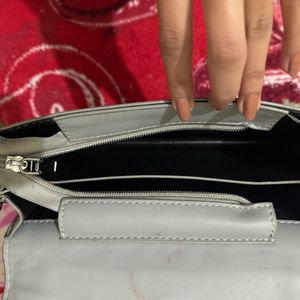 Silver Sling Bag With Chain