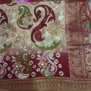 Dimond Work Handloom Fabric Patta Saree