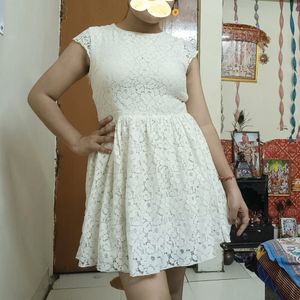 Off White Net Mini Party Dress