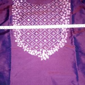 sPurple Mirror Work Kurti With Duppatta And Pants.