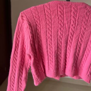 Fuschia Pink Cable Knit Crop Cardigan 🎀