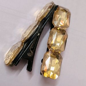 Golden Diamond Clips In Pair