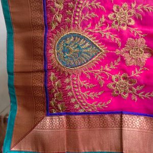 New Dark Pink Embroidered Saree With Blouse