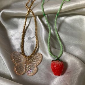 Strawberry  And Butterfly  Necklace