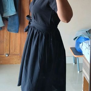 Korean Flare Collared Dress With Tie Ups