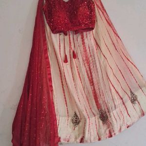 Red Velvet Backless Blouse Or Lehenga with Dupatta