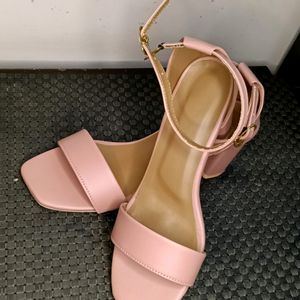 Women Pink Block Heel Strappy Buckle Sandal