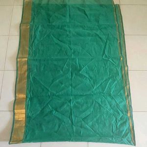 New green silkcotton dupatta with gold border