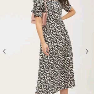 Black Floral Printed A-line Dress