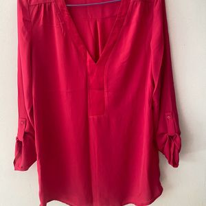 Women Rose/hot Pink V-neck Shirt