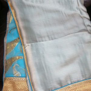 Slik saree ( Blue and light grey)