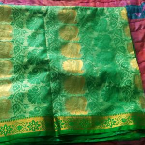 Green Saree With Golden Design