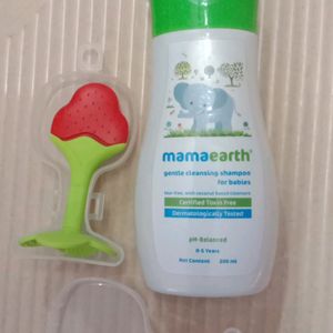 Super New Pack Combo Of Baby Teether Silicone Toy For 3-9 Months Baby And Mama Earth Baby Shampoo