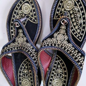 Black Gold Zari-work Slip On