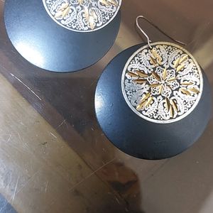 Black Metal Earings With Golden Touch