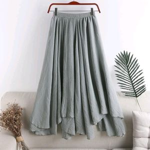 Ladies linen pleated mermaid skirt (cadet blue)