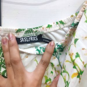 Off White And Green Tropical Printed Dress