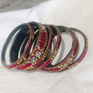 Handmade Pink and Golden Stone Bangles