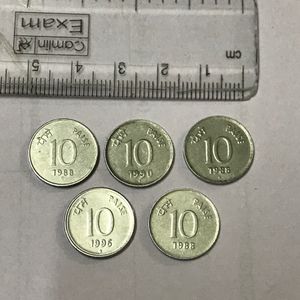 Rare Collection 10 Paise Coins Small Size For Numismatics(5 Pcs)