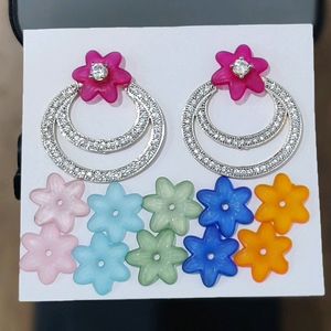 Beautiful Multi Colour American Diamond Earing Set