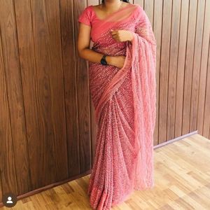 Sequin Rose Pink Fancy saree