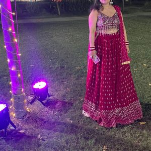 🔥Diwali Offer Hot Pink Mirror Work Lahenga🔥