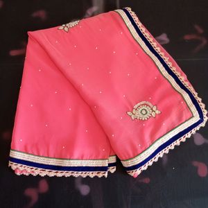 Rose pink colour heavy work saree with 32" blouse