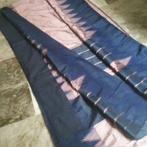 Brand new silk blue border saree attached फॉल