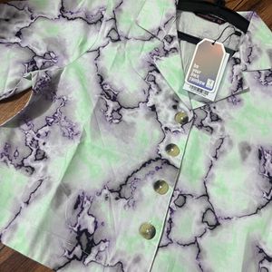 Dressberry Neo-Electro Print Boxy Crop Shirt